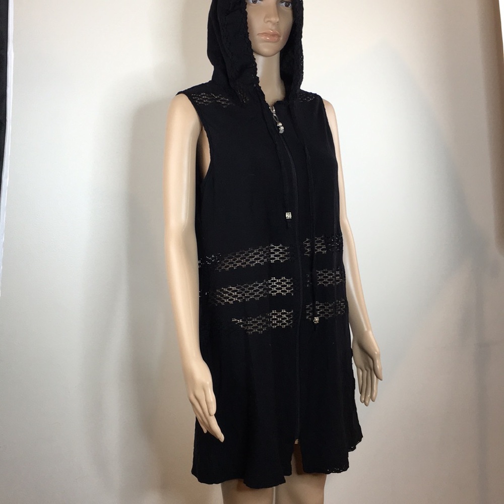 Dotti Black Large beach cover up, hooded cardigan